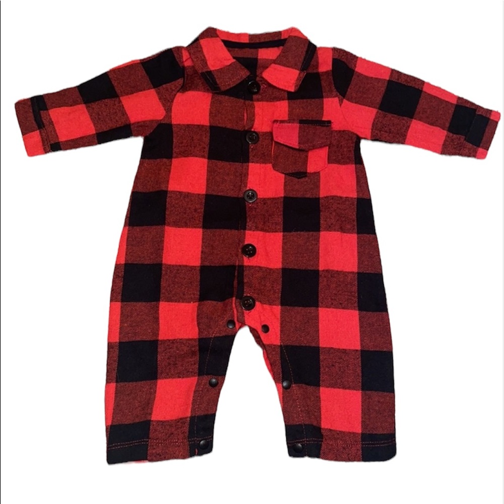 🔵3/$12 Cute Red Buffalo Plaid romper jumpsuit Christmas outfit